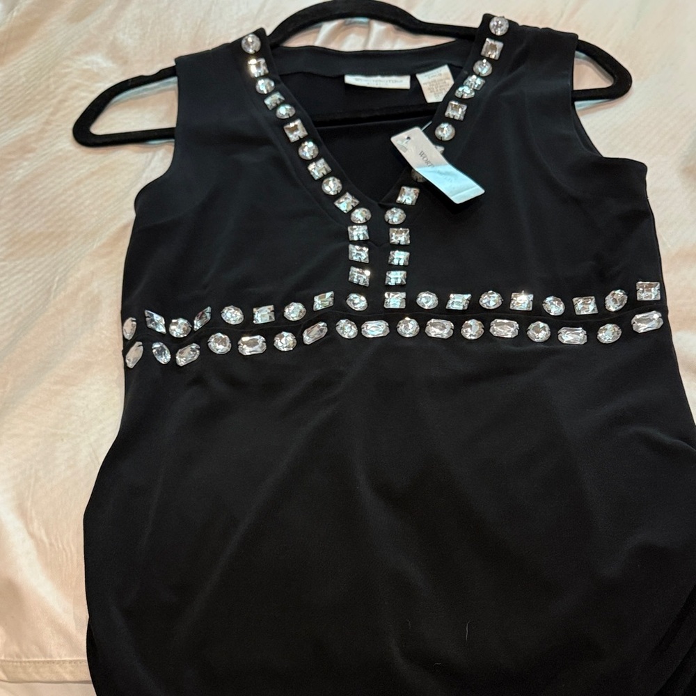 Worthington Black Jewel-Embellished Sleeveless Top nwt
